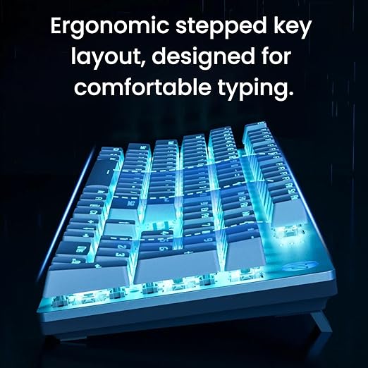 HP GK400F Mechanical Gaming Keyboard, Wired USB, 104 Keys Full Size, Tactile Brown Switch, Blue LED Backlit, Anti-Ghosting, Ergonomic Metal Panel, ABS Keycaps, Silver & White