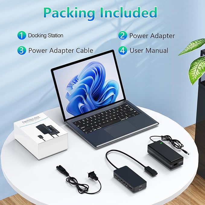 New Surface Dock Triple Displays Dual HDMI+VGA with Power Adapter,12 in 1 Surface Docking Station for Surface Pro 12/11/10/9/8/X/7/6/5/4/3,Surface Laptop 7/6/5/4/3/2/1,Surface Book Go