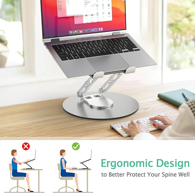 Laptop Stand for Desk Adjustable Computer Stand with 360 Rotating Base Ergonomic Laptop Riser Mount for Desk Foldable Protable Computer Desk Fits with MacBook Pro Air, Round