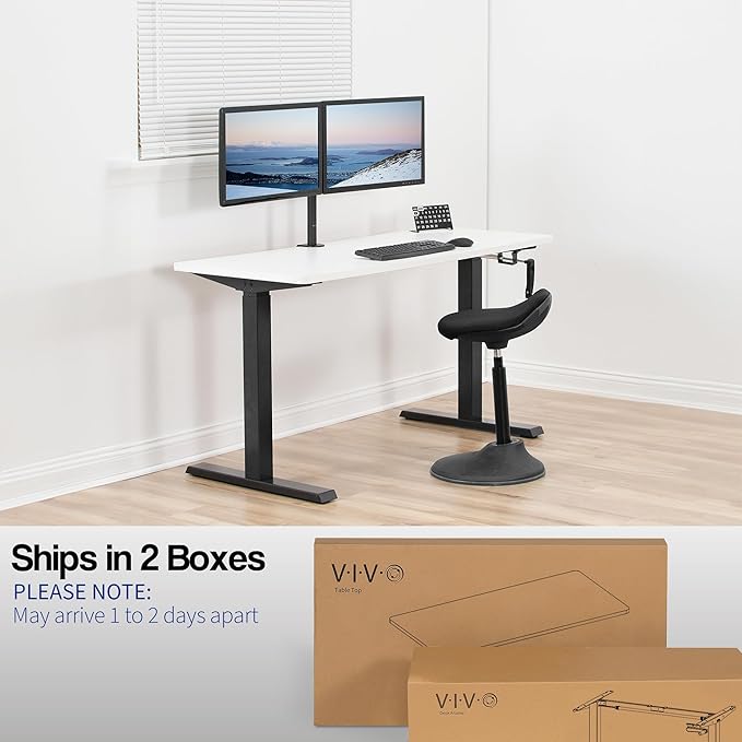 VIVO Manual Height Adjustable 60 x 24 inch Stand Up Desk, White Solid One-Piece Table Top, Black Frame, Standing Workstation with Foldable Handle, DESK-KIT-MB6W