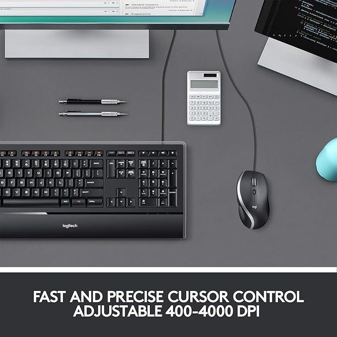 Logitech M500s Advanced Corded Mouse with Advanced Hyper-Fast Scrolling & Tilt, Customizable Buttons, High Precision Tracking with DPI Switch, USB Plug & Play
