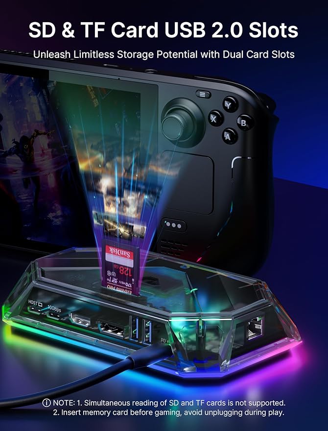 JSAUX RGB Docking Station for Steam Deck (OLED)/ROG Ally/Legion Go, 12-in-1 Handheld Dock with 4K@120Hz HDMI & DisplayPort Gigabit Ethernet USB C 3.2 USB A 3.2/2.0, SD/TF Slots 3.5mm Jack-HB1201S