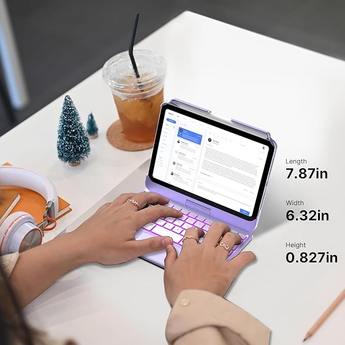 typecase Keyboard Case for iPad mini 7 (2024) & mini 6 (2021) - Wireless Case with Keyboard for iPad mini 7th 6th Generation 8.3" - 11 Colors Backlit Keyboard Cover with Trackpad - Light Purple