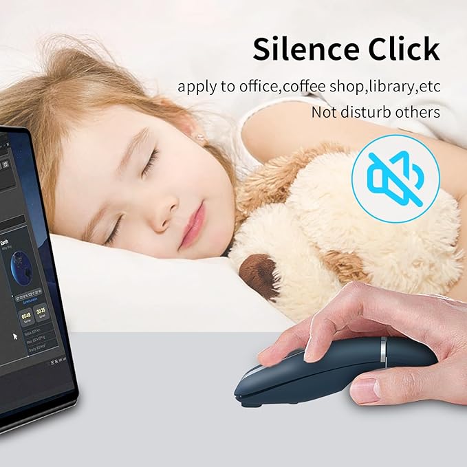 Bluetooth Arc Travel Mouse - BT & USB Wireless Dual Mode, Rechargeable Slim Rotatable Portable, 3-Speed DPI, Silent Computer Mouse for Microsoft Laptop PC Chromebook Tablet - Sapphire Blue