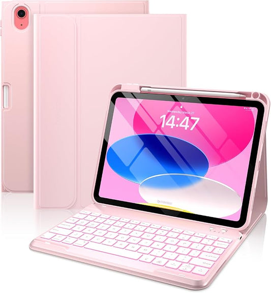 typecase Folio iPad 11th/10th Gen Keyboard Case (11" A16 2025 & 10.9" 2022) – Magnetic Wireless Detachable Keyboard, 7-Color Backlight, Thin & Light, Pencil Holder – Light Pink