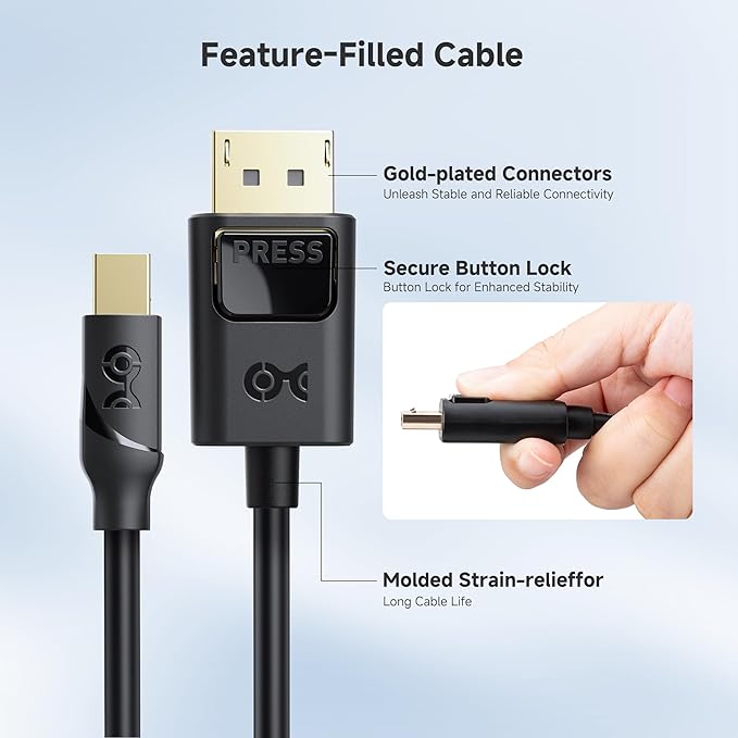 Cable Matters 32.4Gbps Mini DisplayPort to DisplayPort 1.4 Cable - 3ft, Support [8K@60Hz HDR], Mini DP to DP 1.4 Cable, Display Port to MiniDisplayPort Compatible with Thunderbolt & Thunderbolt 2