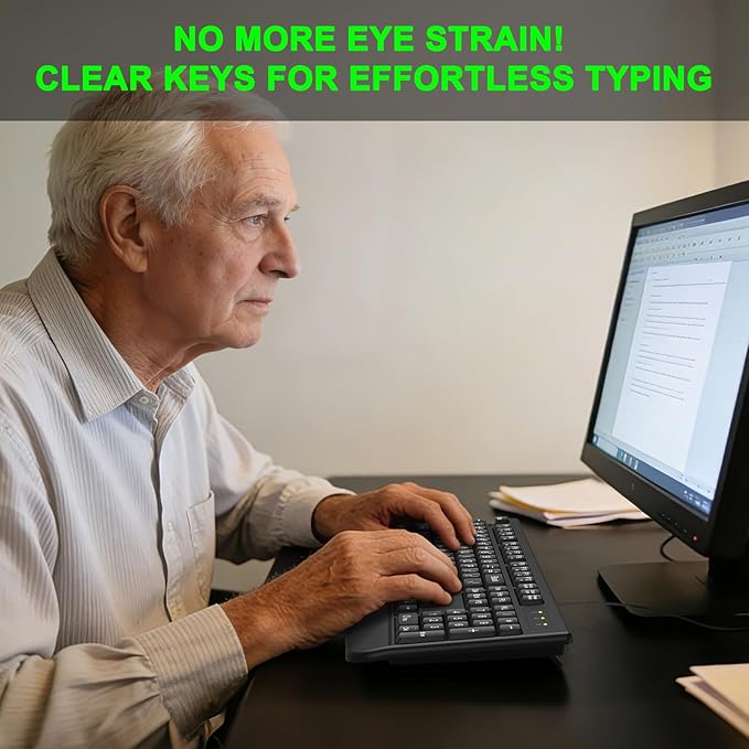 Large Print Ergonomic Keyboard, Full Size Keyboard with Wrist Rest, Silent Wired USB Computer Keyboard Oversized Letter Keys 4X Larger Easy to See & Type for Laptop, PC, Windows, Desktop