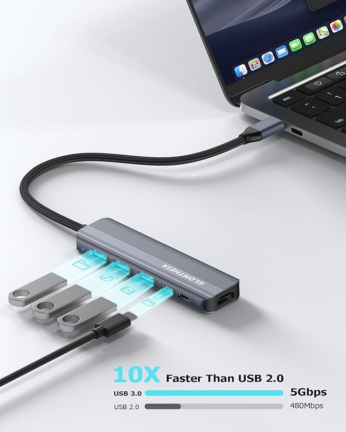 USB C Hub HDMI Multiport Adapter Dongles for MacBook Pro/Air Mac iPad Laptop, Tpye C Multiple Dock with 4k@30Hz HDMI, USB A 3.0, USB C 3.0, 100W Pass Through Charging