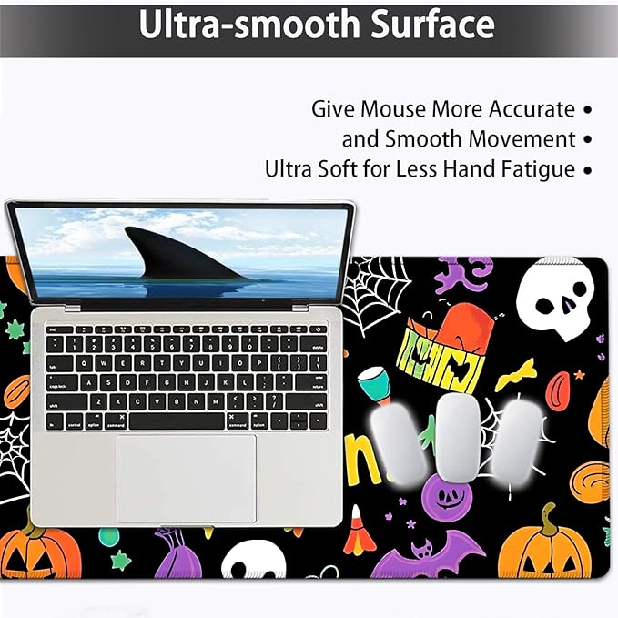 Large Mouse pad and Keyboard Support Set, Ergonomic Memory Foam Keyboard Wrist Rest, Extended Gaming Mouse Pad with Stitched Edges, Halloween Skull Bat XXL Desk Mat (31.5 X 11.8 in)