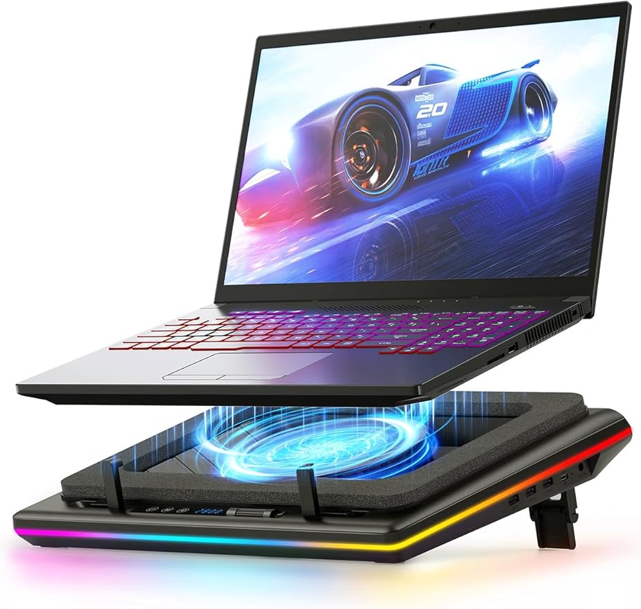 llano V12 RGB Laptop Cooling Pad Bundle with Memory Foam Seal & Dust-Proof