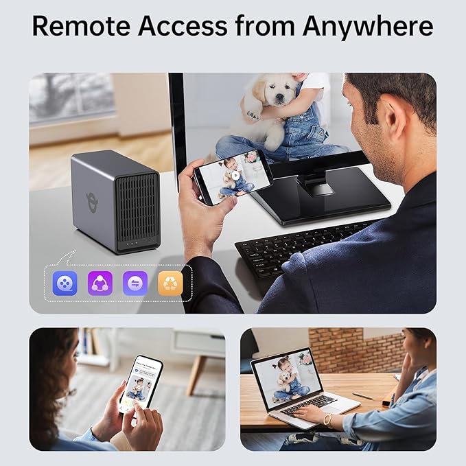 Yxk Zero1 2-Bay Desktop NAS, Maximum 60TB (Diskless), User-Friendly Home NAS Storage, Private Security & Remote Access, Silent, 4GB RAM, 2.5GbE Port, 4K HDMI, Network Attached Storage