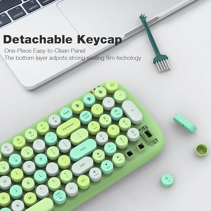 KNOWSQT Bluetooth Keyboard - Green Colorful Multi Device Wireless Typewriter Keyboards - Round Keycaps 100 Keys Cute Keyboard for Windows, Laptop, PC, Tablet, iPad, iPhone, Chrome