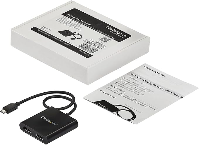 StarTech.com USB-C to Dual HDMI Adapter, USB Type-C Multi-Monitor MST Hub, Dual 4K 30Hz/1080p 60Hz HDMI Laptop Display Extender / Splitter, Extra-Long Built-In Cable, Windows Only (MSTCDP122HD)