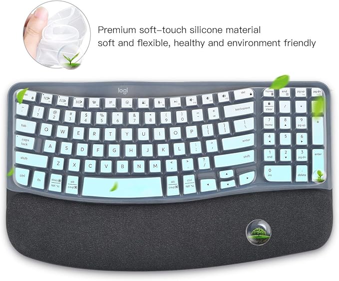 Keyboard Cover Skin for Logitech Wave Keys MK670 Combo Wireless Ergonomic Keyboard Skin, Logitech Wave Keys Wireless Ergonomic Keyboard Cover Protector Skin Accessories, Ombre Mint