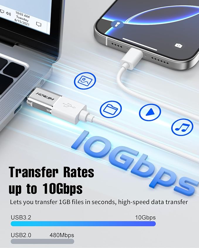 USB C to USB Adapter 2 Pack,10Gbps Data Transfer Fast Charging,Type C Male to USB 3.2 Female OTG Adapter,Aluminum Shell for Phone 17/16/15 Pro Max,Pad Pro,M-acBook Pro/Air,D-ell XPS,Chrome-book Silver