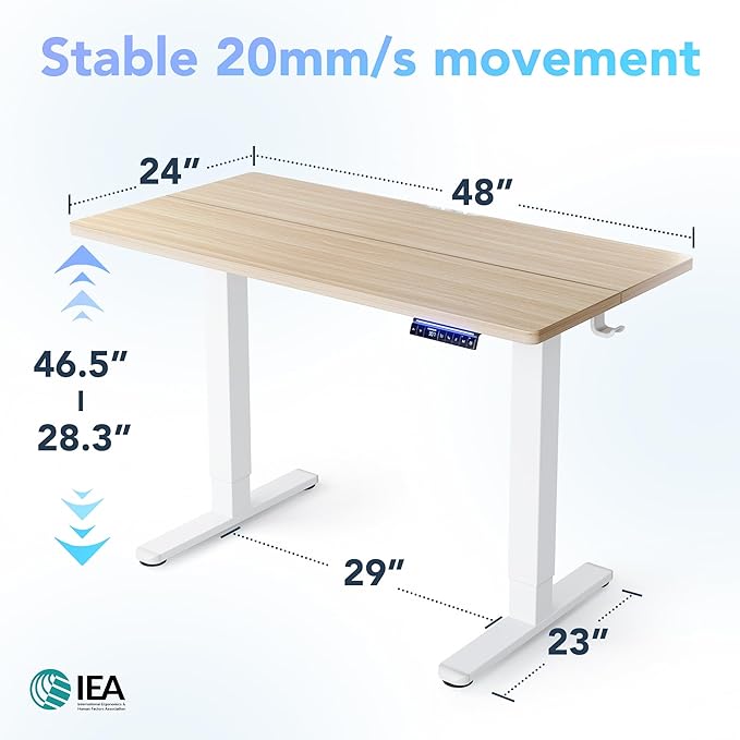 HUANUO 48" AI Smart Standing Desk with App-Synced Sedentary Reminders, Electric Height Adjustable Desk with Body-Data Ergonomic Presets, Voice Control Alexa/Google/Siri, 3 Memory Settings Table, Black