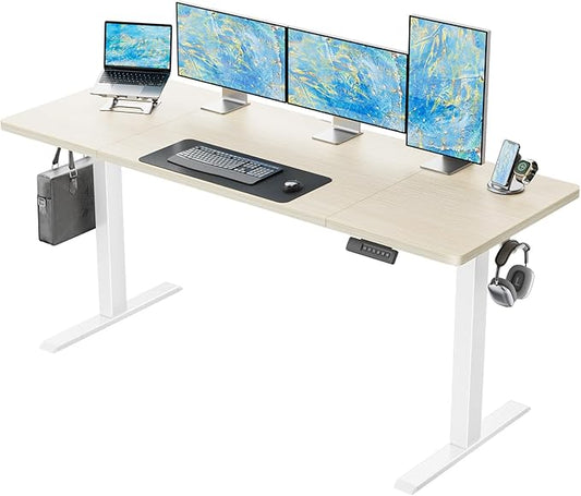 Marsail 63x24 Electric Standing Desk - Adjustable Height Computer Desk with Memory Presets, Storage Bag & Cable Management for Home Office & Gaming Workstations
