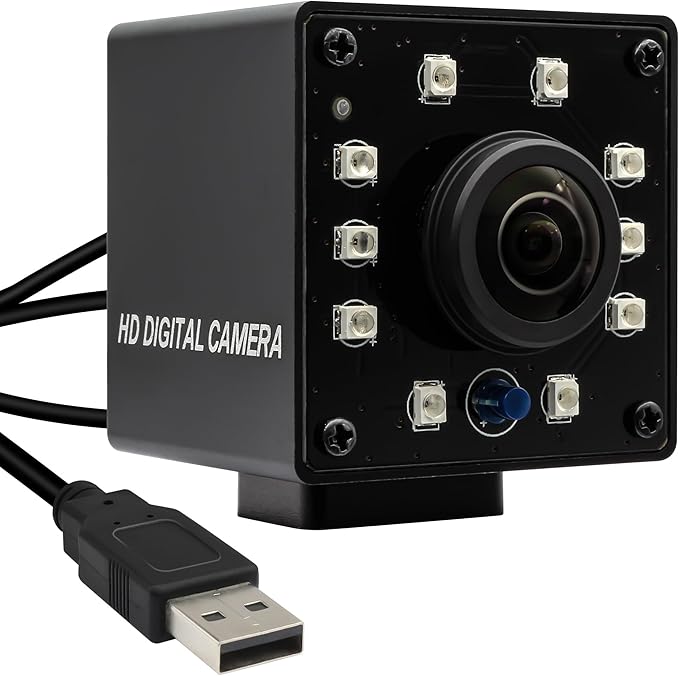 1080P Day&Night Vision USB Camera with Auto IR-Cut Switching, 166Degree Fisheye Lens Wide Angle Webcam, OV2710 30FPS/60FPS/120FPS High Speed Security Camera Plug&Play for Remote Monitoring/3D Printer