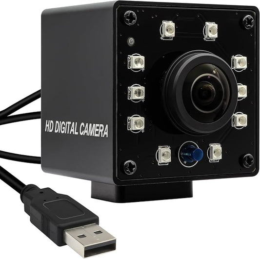 1080P Day&Night Vision USB Camera with Auto IR-Cut Switching, 166Degree Fisheye Lens Wide Angle Webcam, OV2710 30FPS/60FPS/120FPS High Speed Security Camera Plug&Play for Remote Monitoring/3D Printer