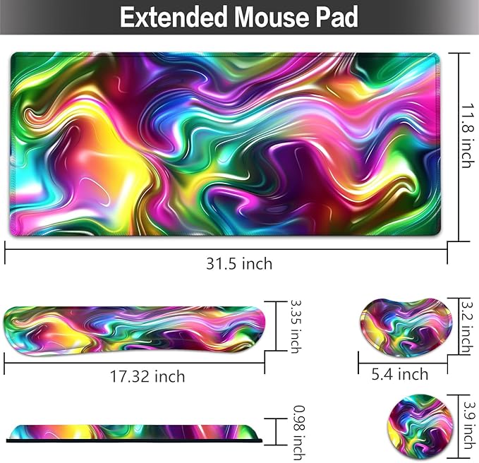 Large Mouse pad and Keyboard Support Set, Ergonomic Memory Foam Keyboard Wrist Rest, Extended Gaming Mouse Pad with Stitched Edges, Colored Gilt XXL Desk Mat (31.5 X 11.8 in)