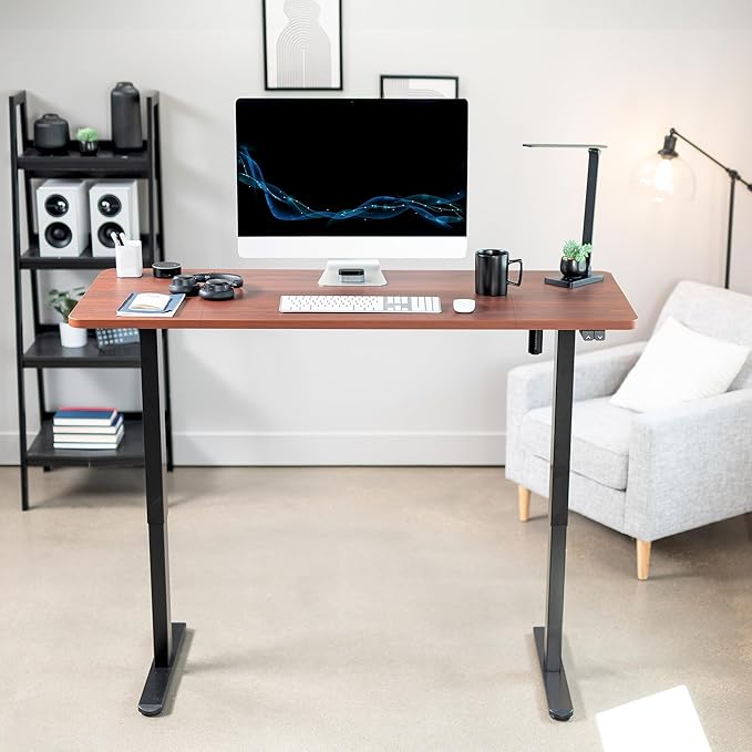 VIVO Electric 60 x 24 inch Stand Up Desk, Height Adjustable, Dark Walnut Top Black Frame, Home and Office Furniture Sets, DESK-KIT-B06D