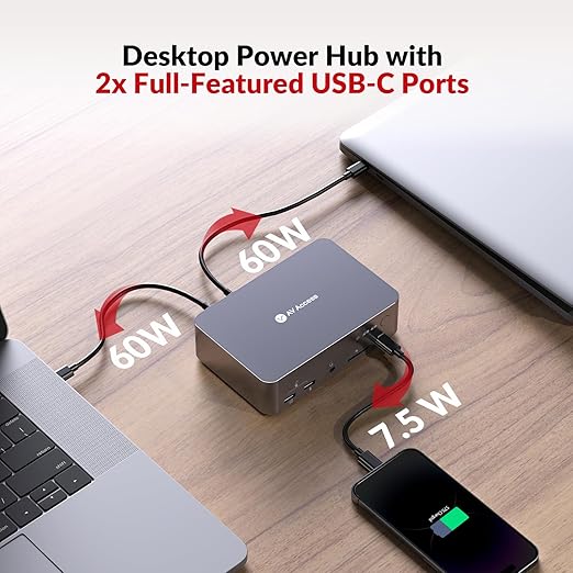 AV Access KVM Switch Dock 2 Monitors 2 Laptops, 4K KVM Switch Dual HDMI Monitor, 2 USB-C MST Ports, 60W PD for Each PC, 1G Ethernet, EDID Emulation, 2K@144Hz,1080P@240Hz,Ideal for Home Office & Gaming
