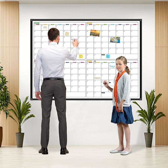 Calendar Whiteboard for Wall 48" x 36", Magnetic 4 Month Dry Erase Calendar for Wall, Dry Erase Board for Home School and Office Organization
