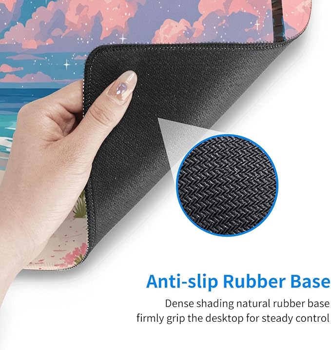 HVEST Pink Floral Beach Mouse Pad, Tropical Ocean Pastel Cloud Desk Mat,Large Mouse Pad for Laptop Computer, Mousepad with Non-Slip Rubber Base and Stitched Edge for Game, Office, Home 31.5'' x 15.7''