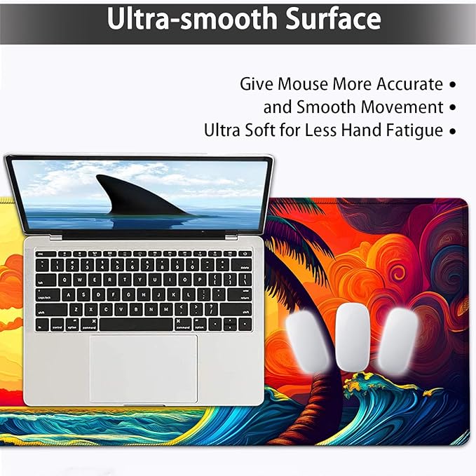 Large Mouse pad and Keyboard Support Set, Ergonomic Memory Foam Keyboard Wrist Rest, Extended Gaming Mouse Pad with Stitched Edges, Psychedelic Shoreline XXL Desk Mat (31.5 X 11.8 in)