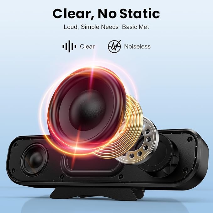 Cirqon Computer Speakers for Desktop PC Monitor, Easy Volume Knob, Sturdy Clamp, Basic Sound, Laptop Speakers with Compact Design, USB/USB C Adapter for Power and Audio(Black)