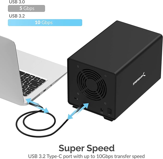 SABRENT 4-Bay USB 3.2 Gen 2 SATA Docking Station for 3.5” HDD/SSD, 10Gbps USB-C DAS, Tray-Less Hot-Swap, Aluminum Enclosure with Cooling Fan, Individual Power Switches, No RAID (DS-SC4B)