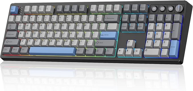 KN104 Wireless Mechanical Gaming Keyboard, 100% Full Size 104 Keys with Number Pad, Custom RGB Backlit, Creamy Sound, Hot Swappable, Bluetooth/2.4GHz/USB-C for Win/Mac/PC (Carbon Black)
