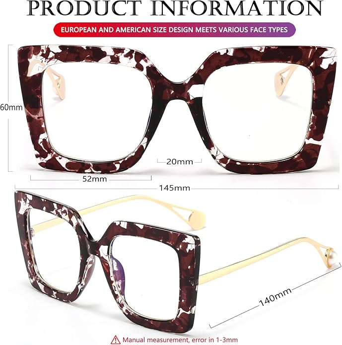 AIEYEZO Oversized Blue Light Glasses for Women, Anti Fatigue Prevent Headache Computer Eyeglasses