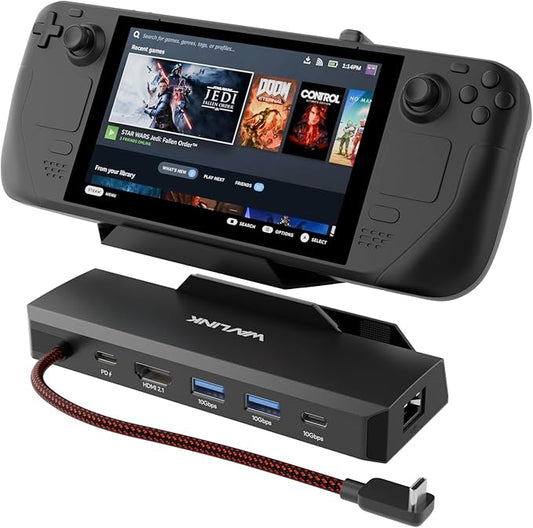Steam Deck Dock, WAVLINK 6-in-1 Docking Station for Steam Deck/ROG Ally with 4K@144Hz HDMI 2.1, 100W PD in, 3X 10G USB 3.2, Gigabit RJ45