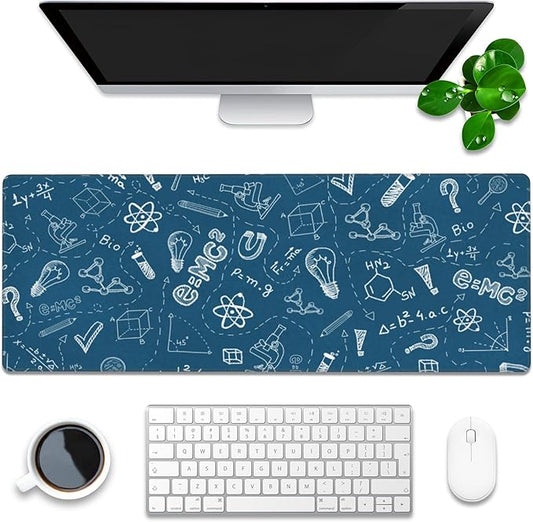 Desk Mat, Blue School Science Formula Extended Gaming Mouse Pad Large, 31.5"x11.8" Big Mouse Pad with Non-Slip Base and Stitched Edge, Long Computer Keyboard Mouse Mat for Home Office Work