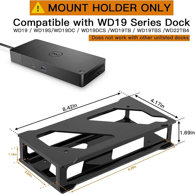 Wall and Under Desk Mount Compatible with Dell WD19 Series Dock, Acrylic Holder Docking Station Mounting Stand for Dell WD19, WD19S, WD19DC, WD19DCS, WD19TB, WD19TBS, WD22TB4 Dock