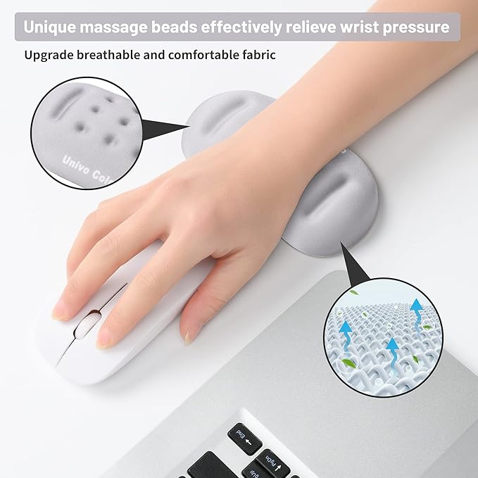 UnivoColors Gray Superfine Memory Foam Wrist Rest Soft Gel Ergonomic Mouse Pad Wrist Support for Mouse, Gaming, Computer, Laptop, Office