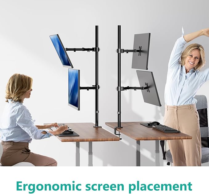 WALI Stacked Monitor Mount, Dual Monitor Stand Vertical for 2 Computer Screens Max 27'', Vertical Monitor Mount for Desk Holds up to 22lbs with Mounting Holes 75/100mm (M12XXL), Black