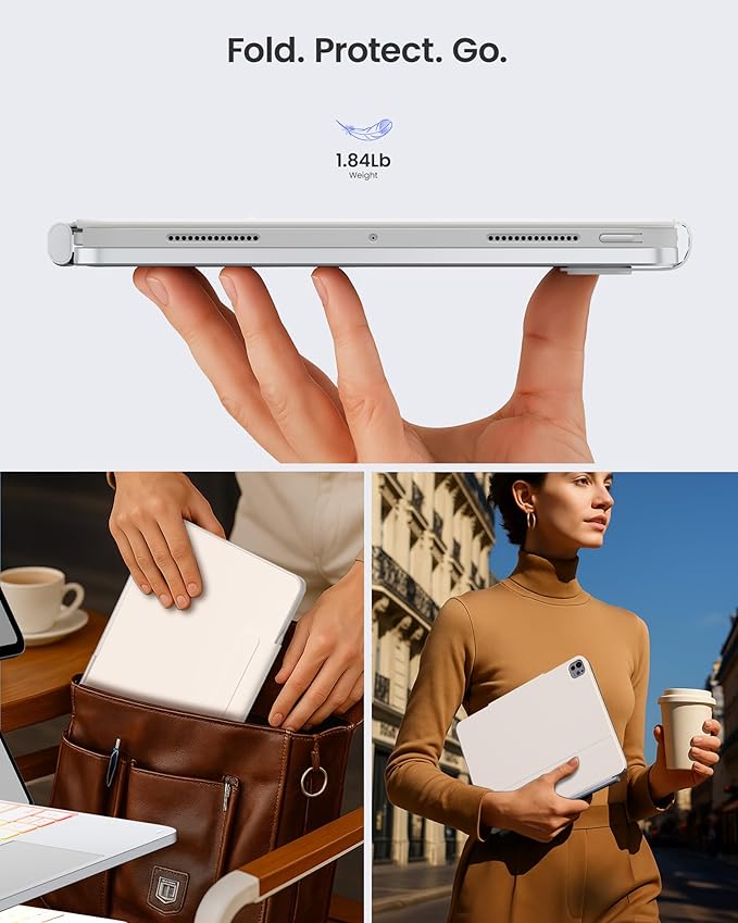 typecase Edge+ Keyboard Case for iPad Pro 13-inch (M5/M4, 2025/2024), Silver Keyboard with 11-Color Backlight, Multi-Mode, Removable Carbon Fiber Back Case, Magnetic Floating Stand, Larger Trackpad