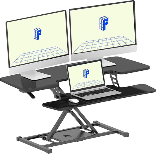 FLEXISPOT 42 inch Desk Converter Height Adjustable Riser Sit to Stand Dual Monitor and Laptop Workstation with Wide Keyboard Tray