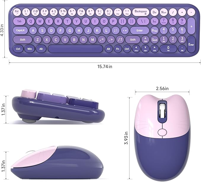MOFII Wireless Keyboard and Mouse Combo, Compact Typewriter Retro Round Computer Keyboard and Mouse Set, Plug and Play, for Windows, Computer, Desktop, PC, Notebook - (Purple Gradient)