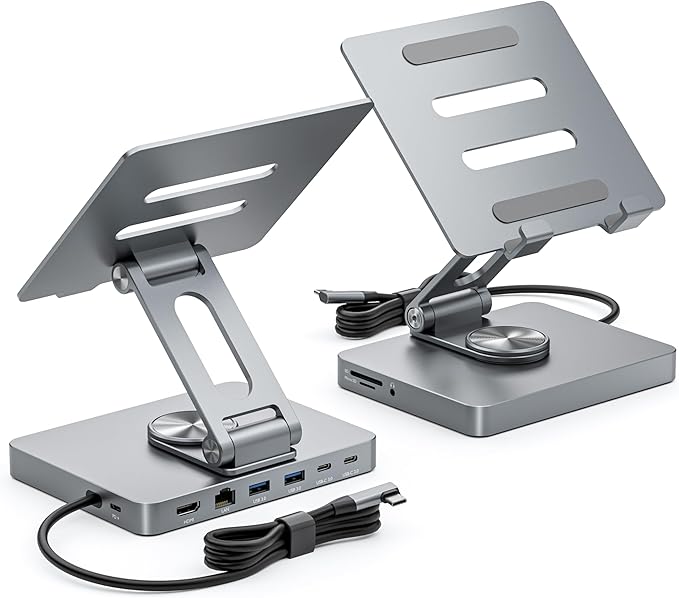 iPad Pro USB C Hub Stand,10 in 1 Rotatable Multiport Adapter for iPad M4 M3 M2 Inch Docking Station 4K 60Hz HDMI, PD, SD/TF Card Reader, USB 3.0, 3.5mm Audio, iPad Accessories for Home Office