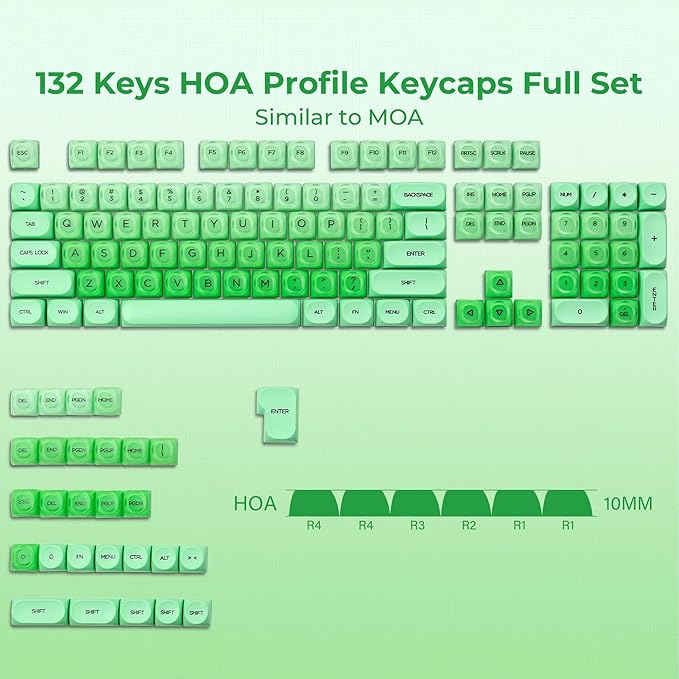 PBT Keycaps, XVX Green Apple Jelly HOA Profile, 132-Key Cute Custom Keycaps (for Mechanical Keyboards with Cherry/Gateron MX Switches)-Apple Green