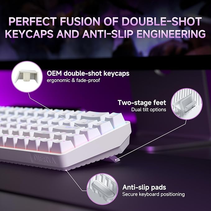 DIERYA DK68 Wireless Mechanical Keyboard, 60% Gaming Keyboard with Blue Switch, Triple Mode 2.4GHz/USB-C/BT5.0, RGB Backlit, Anti-Ghosting Keys, 68 Keys Portable Mini Wired Office Keyboard-White