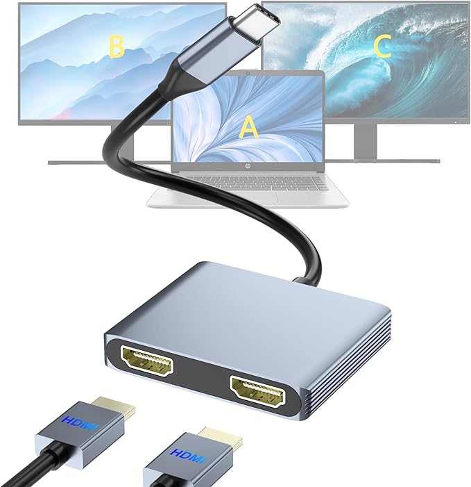 USB C to Dual HDMI Adapter, Docking Station Dual Monitor, Type C to HDMI Splitter for 2 Monitors, Supports 4K@60Hz and Dual 4K@30Hz. (MacOS only Supports SST Mode) for Laptop HP Dell Surface