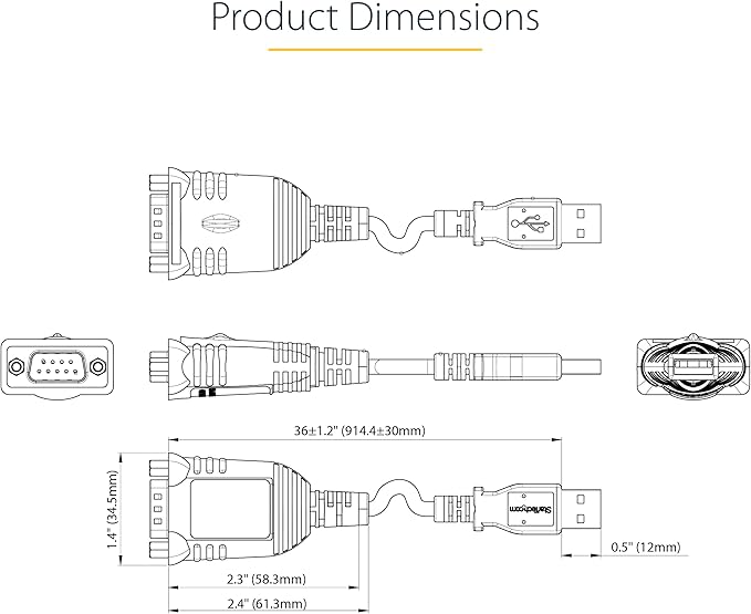 StarTech.com 3ft (1m) USB to Serial Cable, DB9 Male RS232 to USB Converter, Prolific IC, USB to Serial Adapter for PLC/Printer/Scanner/Switch, USB to COM Port Adapter, Windows/Mac (1P3FP-USB-SERIAL)