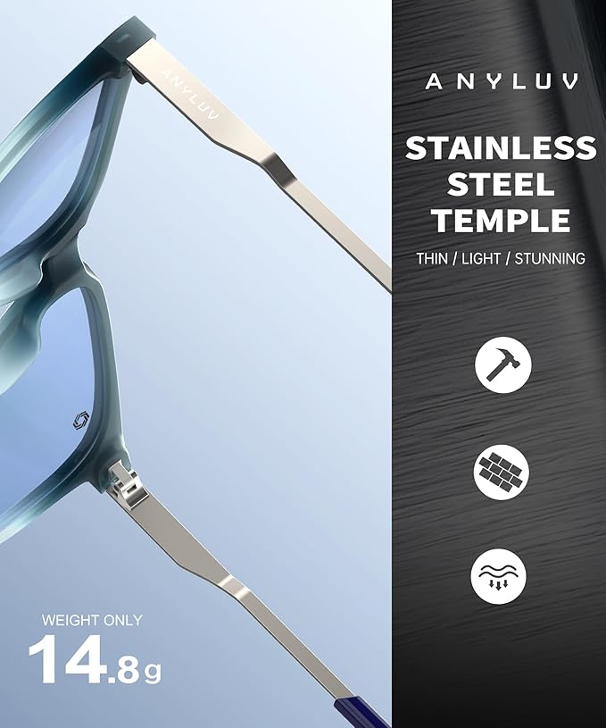 ANYLUV Blue Light Glasses for Men, Lightweight Computer Gaming Glasses, Stylish Anti Eyestrain Blue Light Blocking Men