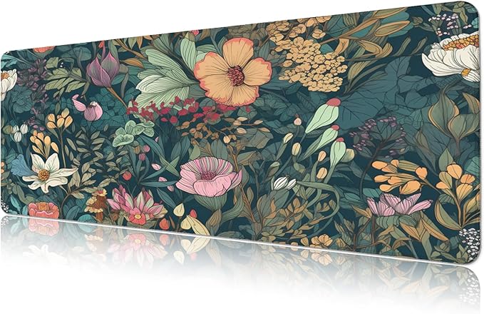 Gaming Mouse Pad, Large 31.5 x 11.8 inches Mousepad, Long Keyboard Pad, Cute Mouse Mat for Computer with Stitched Edges and Non-Slip Base (Wildflower)