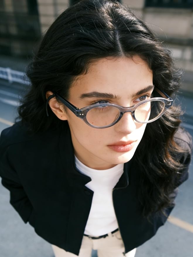 TIJN Lyssa Blue Light Glasses for Women Men,Retro 90s Oval Cat Eye Frame Eyeglasses,Lightweight TR90 Computer Gaming Eyewear