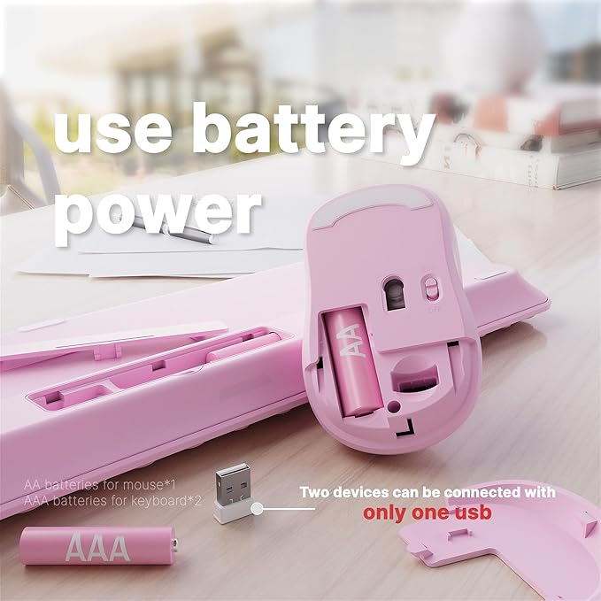 x UBOTIE Wireless Keyboard and Mouse Combo with 110 Round Keycaps, Power Switch, and Scissor-Switch Typing Feel – Ideal for Office Use(Pink)